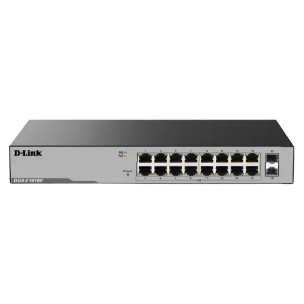 D-Link DGS-F1016P Unmanaged PoE Switch 16 Port Gigabit + 2 Port SFP