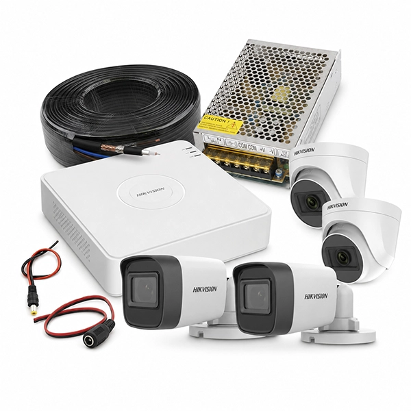 Hikvision DS-2CE16D0T-EXIPF - Hikvision DS-2CE76D0T-EXIPF - Hikvision DS-7104HGHI-M1 DVR - Hard 500GB - Power Supply 10A - Cable RG 59 - 50M - Dc power female connector - ​BNC POWER​​​
