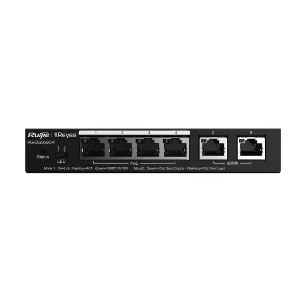 Ruijie Reyee RG-ES206GC-P Smart Cloud Managed PoE Switch, 6-Port Gigabit