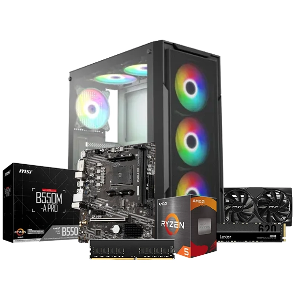 AMD Rayzen 5 5600 Msi B550M-A PRO Motherboard 512GB SSD 16GB Ram RTX 5060 Xander Velox Mesh Case PSU 700W ARGB