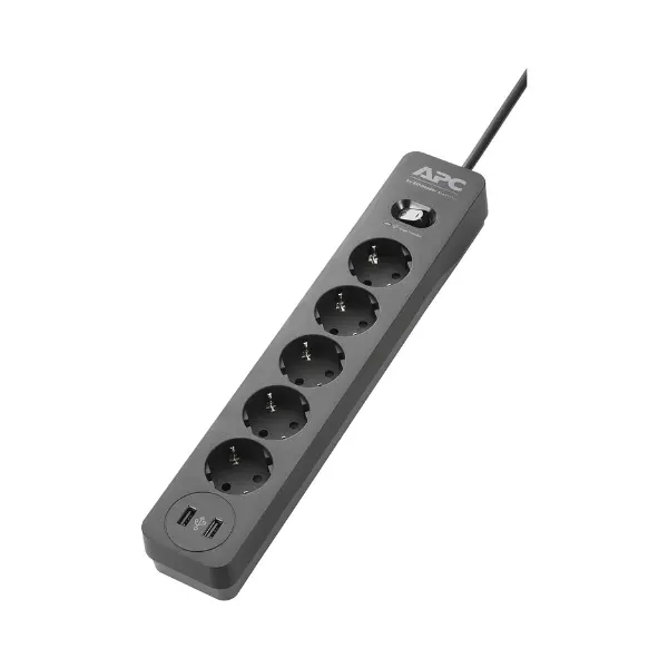 APC PME5U2B-GR SurgeArrest Essential, With 5 Outlet 2 and USB Ports, 230V/2300W - Black