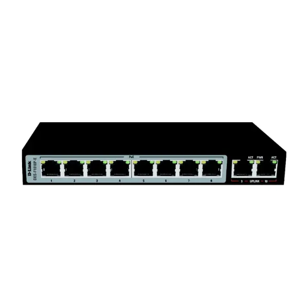 D-Link DES-F1010P-E PoE+ Switch, 10-Port Fast Ethernet 10/100 Mbps
