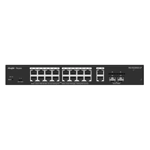Ruijie Reyee RG-ES220GS-LP Smart Cloud Managed PoE+ Switch 20-Port Gigabit